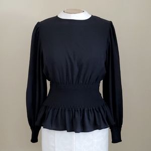 Lea & Viola Black Smock Waist Long Sleeve Top